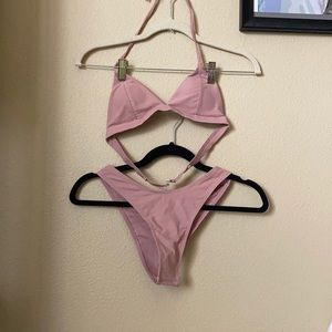 NEW small salmon pink bathing suit top and bottoms